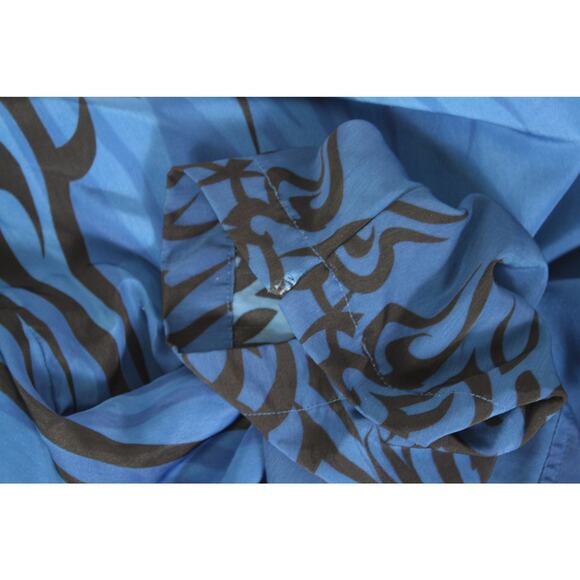 Vintage Y2K Flames Tribal AOP Button Up Blue Black Shirt Mens M 2000s - Picture 7 of 7